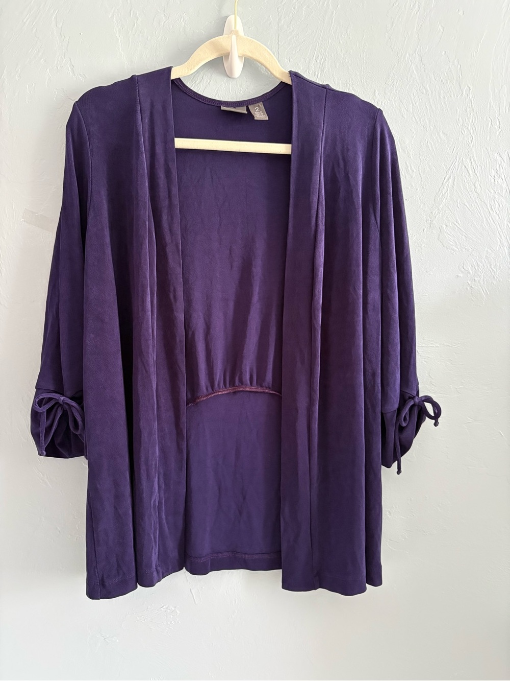 Travelers by Chico's Purple Open-Front Tie-Sleeve Cardigan
